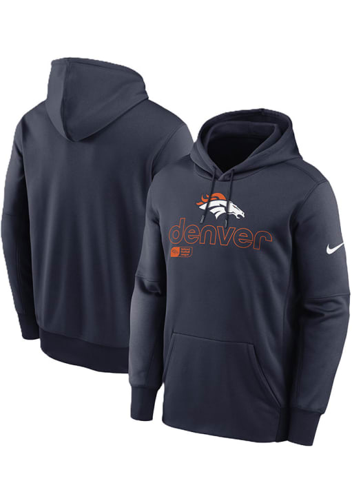Denver Broncos Mens Nike NAVY Therma Hood - 173204831