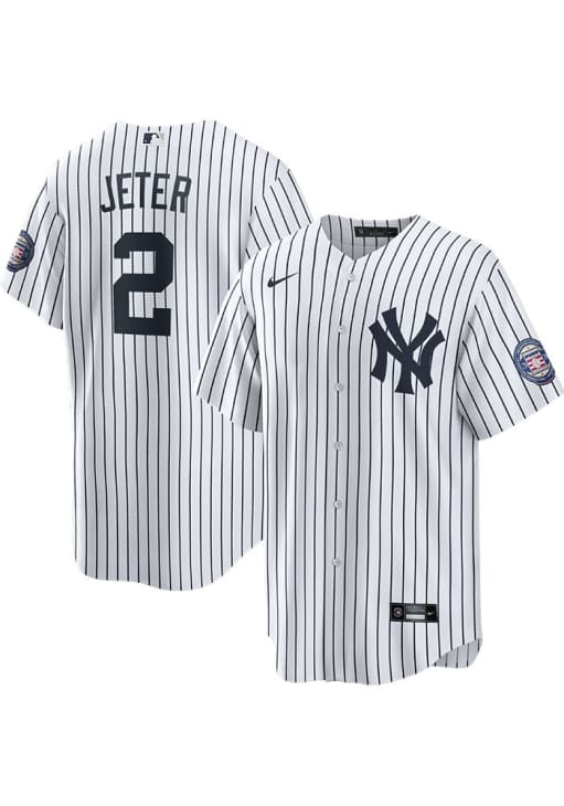 Derek Jeter New York Yankees Mens Replica WHITE HOF Patch Jersey - 17320972