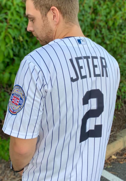 Derek Jeter New York Yankees Mens Replica WHITE HOF Patch Jersey