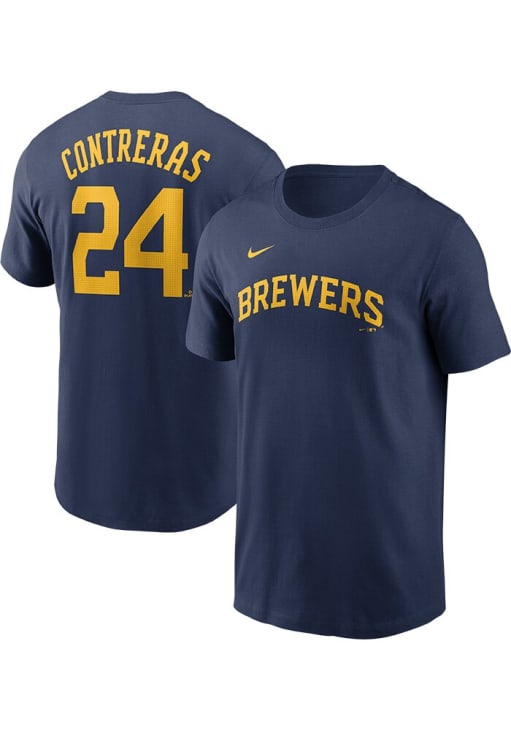 William Contreras Milwaukee Brewers NAVY Name Number Short Sleeve