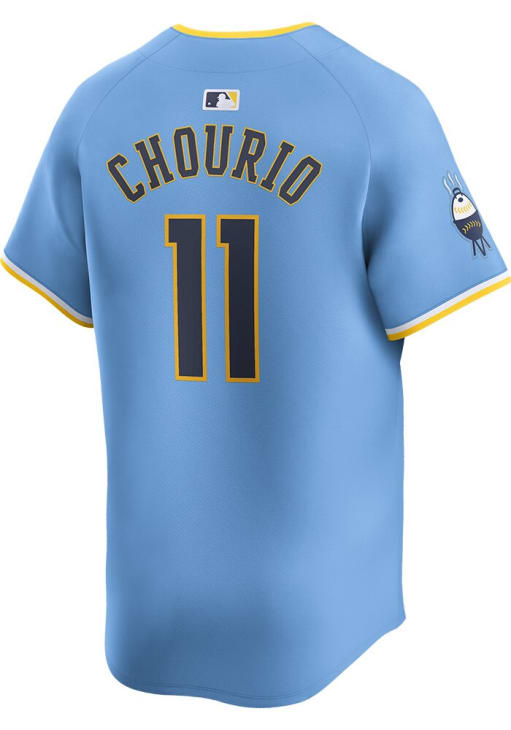 ryoryoゲームシャツと数珠セット Jackson Chourio Milwaukee Brewers Mens LIGHT BLUE City Connect