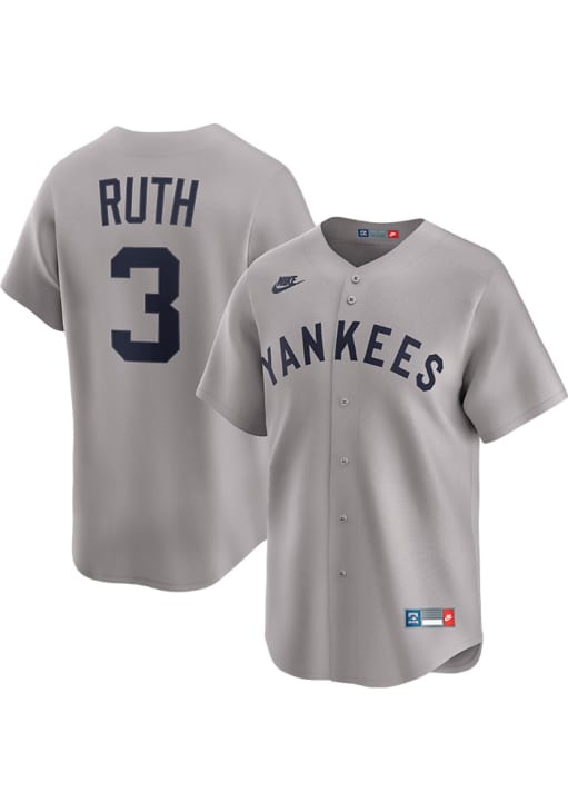 New York Yankees Babe Ruth Nike GREY Throwback Cooperstown Jersey