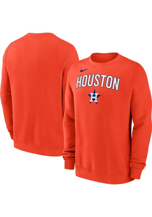 Nike Houston Astros Mens ORANGE Fleece Crew Sweatshirt - 173215019