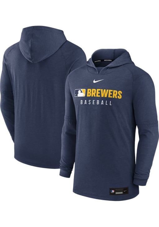 Nike Milwaukee Brewers Mens NAVY AC Lightweight Lightweight Hoodie