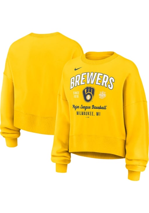 Milwaukee Brewers Nike Crew Sweatshirt Womens YELLOW Fangear Long