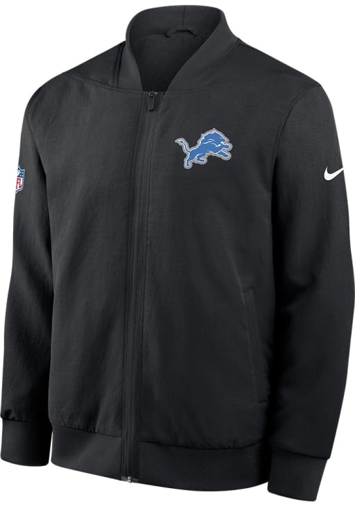 Nike Detroit Lions Mens BLACK Sideline Bomber Medium Weight Jacket