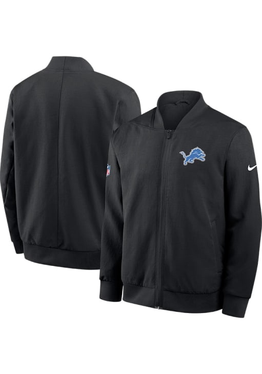 Nike Detroit Lions Mens BLACK Sideline Bomber Medium Weight Jacket