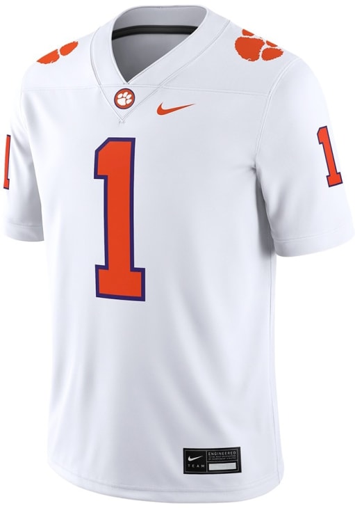 Nike Clemson Tigers White Football Game Road Number 1 Jersey