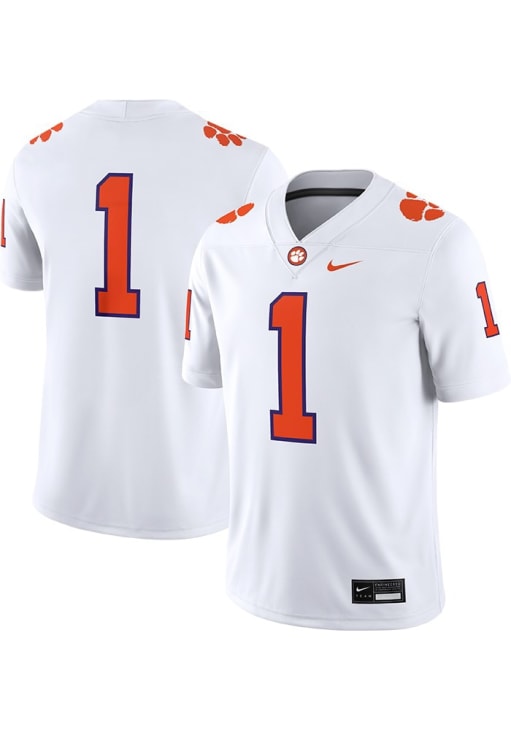 Nike Clemson Tigers White Football Game Road Number 1 Jersey