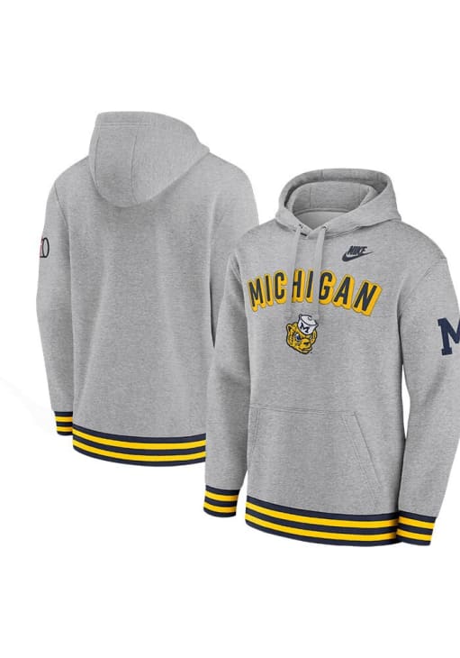 Nike Michigan Wolverines Mens HEATHER GREY Legacy Retro Hoodie