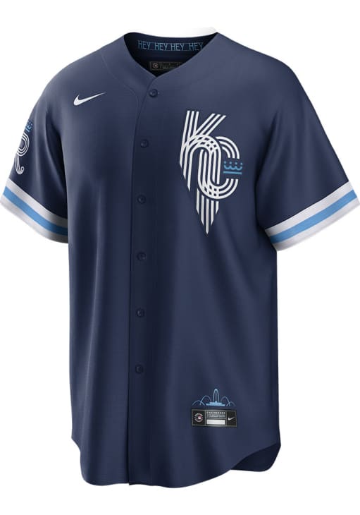 マジェスティック　KC ロイヤルズ　ベースボールシャツ Salvador Perez Kansas City Royals Mens Replica NAVY City Connect