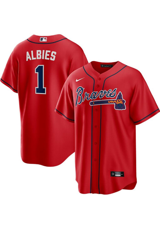 80番 ユニフォーム L #080 Ozzie Albies Atlanta Braves Mens Replica Red Alt Jersey - 17328031