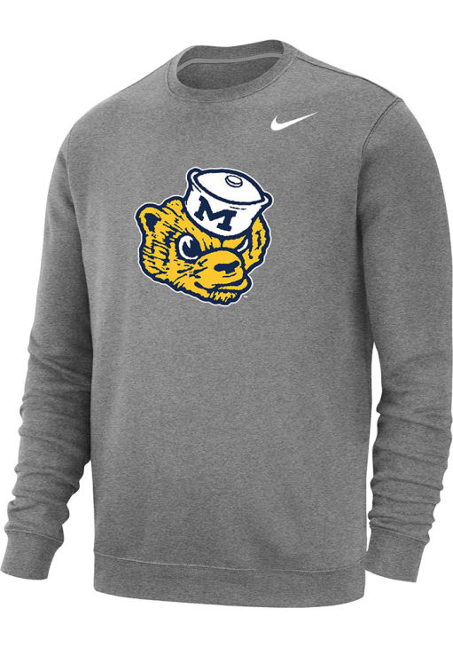 Nike Mens GREY Michigan Wolverines Club Fleece Vintage Logo Long
