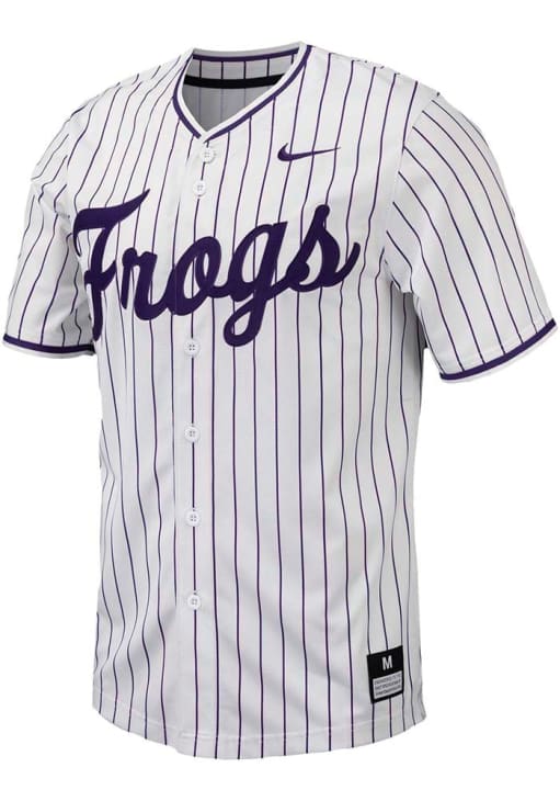 Nike Mens WHITE TCU Horned Frogs Pinstripe Replica Baseball Jersey