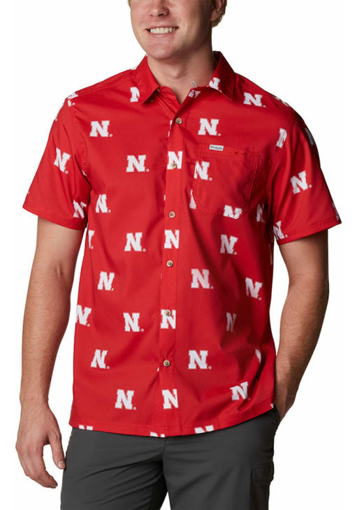 Nebraska Cornhuskers Mens Columbia Short Sleeve Red Super Slack Button Down Shirt - 20703149 Nebraska Cornhuskers Mens Columbia Short Sleeve Red Super Slack Button Down Shirt - 20703149