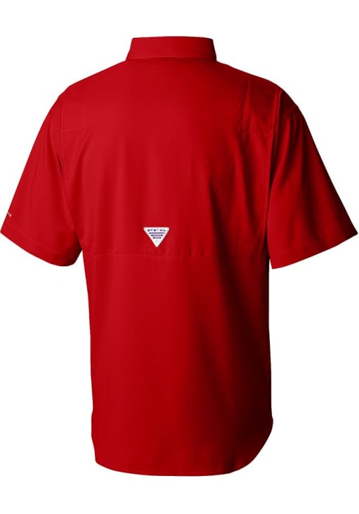 Columbia Cincinnati Reds Mens Red Tamiami Short Sleeve Dress Shirt, Red, 100% POLYESTER, Size L