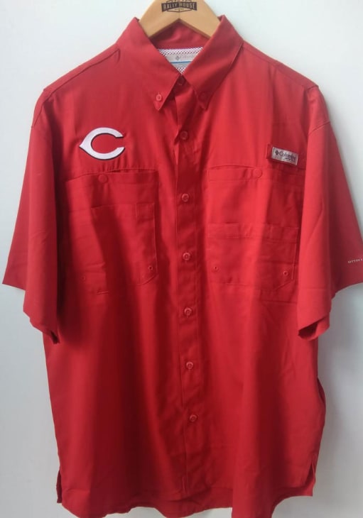 dress shirts cincinnati Columbia Cincinnati Reds Mens Red Tamiami Short Sleeve Dress Shirt, Red, 100% POLYESTER, Size L