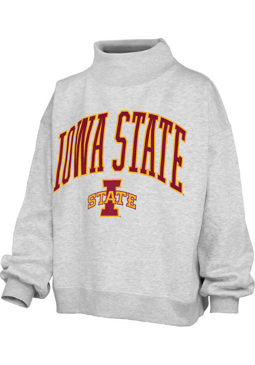 Pressbox Womens ASH Iowa State Cyclones Mockneck Long Sleeve Crew