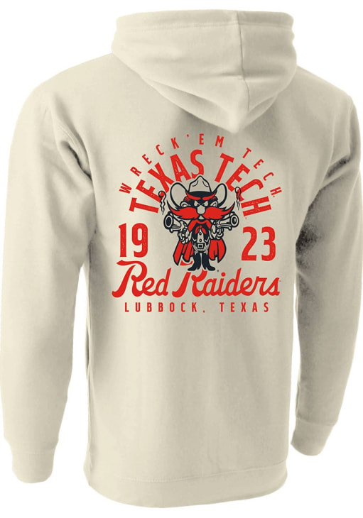 Texas Tech Red Raiders Mens OATMEAL Mascot Overlay Hoodie - 23424401