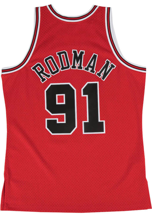 Dennis Rodman Chicago Bulls Profile RED Throwback #91 Swingman