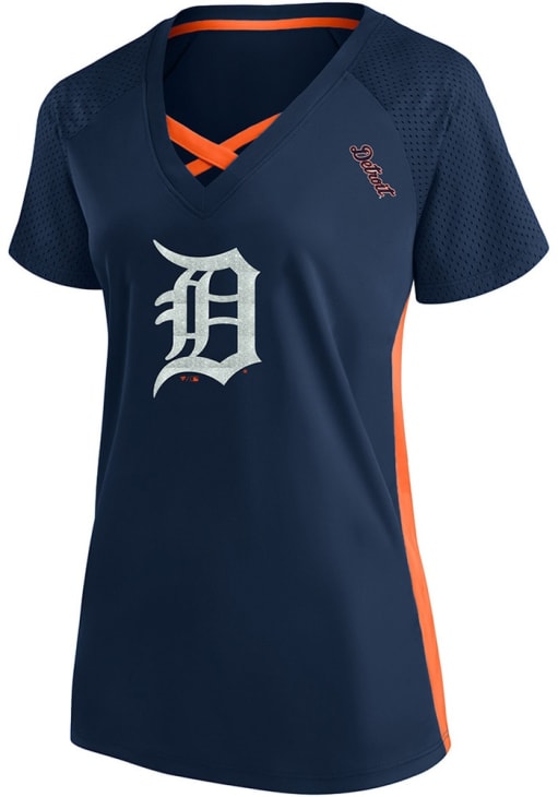 Detroit Tigers Womens NAVY Lace Up Fashion Baseball Jersey - 2653001