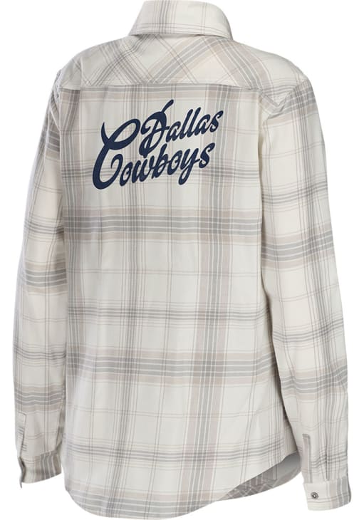 Women's WEAR by Erin Andrews Oatmeal/Gray Dallas Cowboys Plaid Flannel Button-Up Long Sleeve Shirt Women's WEAR by Erin Andrews Oatmeal/Gray Dallas Cowboys Plaid Flannel Button-Up Long Sleeve Shirt