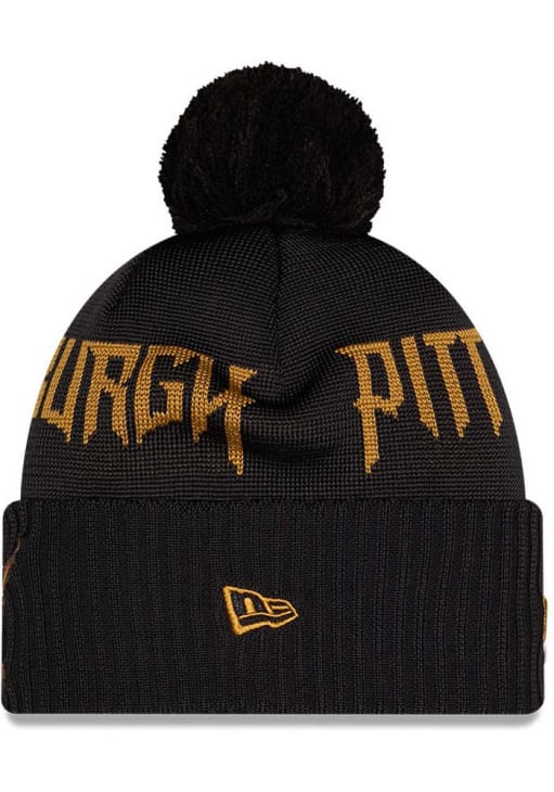 Pittsburgh Pirates New Era BLACK City Connect Cuff Pom Knit Hat
