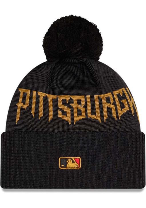 Pittsburgh Pirates New Era BLACK City Connect Cuff Pom Knit Hat
