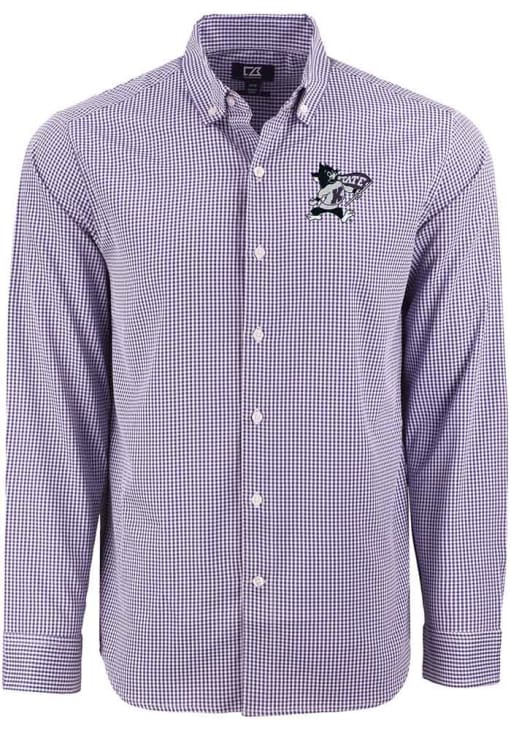 men's purple gingham dress shirt K-State Wildcats Mens Cutter and Buck PURPLE Skyline Gingham Long Sleeve Dress  Shirt
