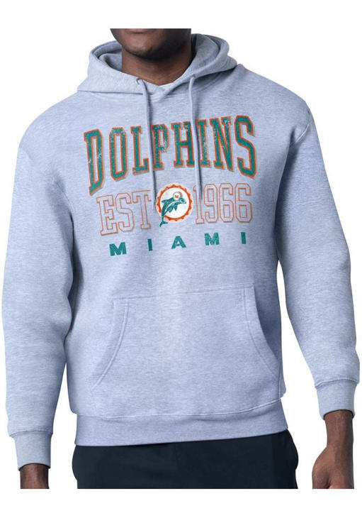 NFL Miami Dolphins Starter 製スウェット 刺繍ロゴ Starter Miami Dolphins Mens HEATHER GREY Retro Hoodie - 434402591