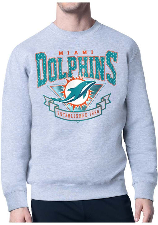 NFL Miami Dolphins Starter 製スウェット 刺繍ロゴ Starter Miami Dolphins Mens HEATHER GREY 80s Logo Crew Sweatshirt