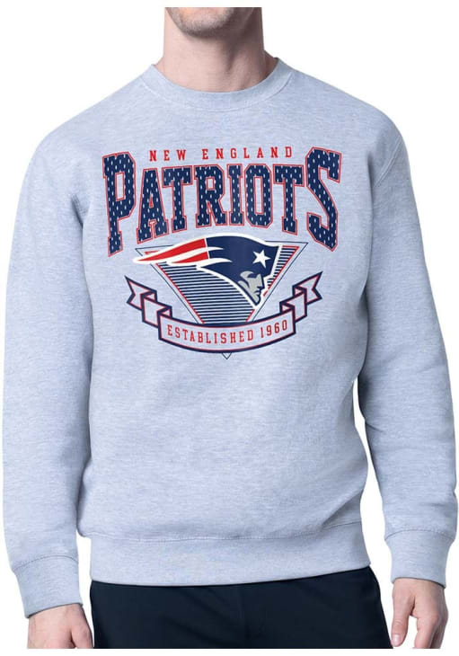 Starter New England Patriots Mens HEATHER GREY 80s Logo Crew