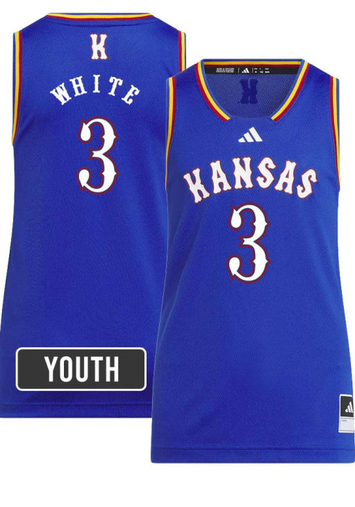 バスケットボールユニフォーム Kansas Jayhawks Tre White Youth ROYAL NIL Name And Number