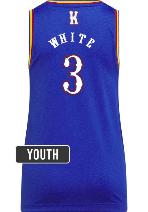 Kansas Jayhawks Tre White Youth ROYAL NIL Name And Number
