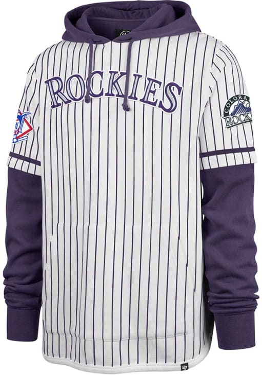 47 Colorado Rockies Mens WHITE Double Header Pinstripe Long Sleeve