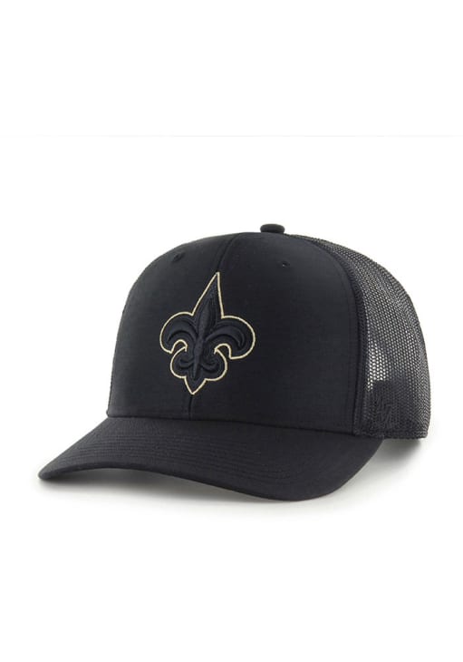 47 New Orleans Saints BLACK Strap Trucker Design Adjustable Hat