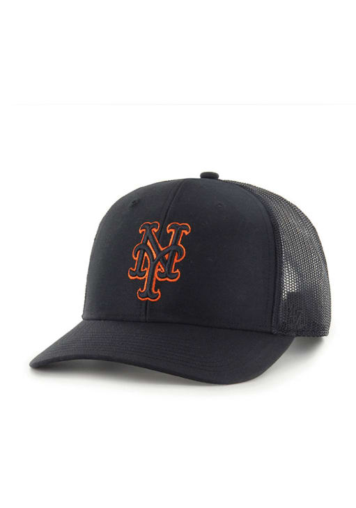 47 New York Mets BLACK Outline Trucker Adjustable Hat - 48023428