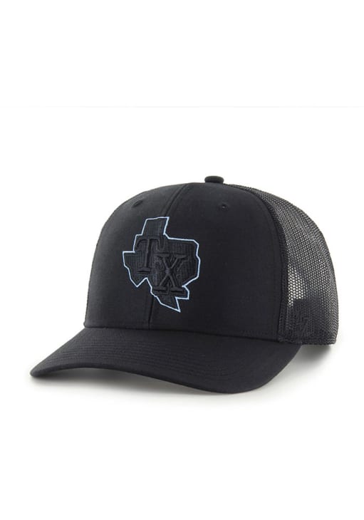 47 Texas Rangers BLACK Outline Trucker Adjustable Hat - 48023431
