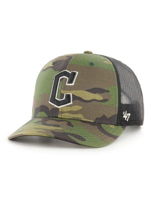 47 Cleveland Guardians GREEN Camo Trucker Adjustable Hat - 48023796