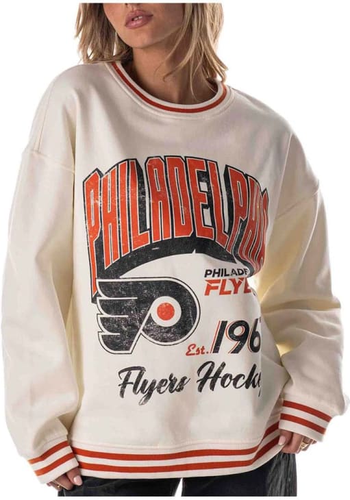 Philadelphia Flyers Womens White Baggy Long Sleeve Crew Sweatshirt