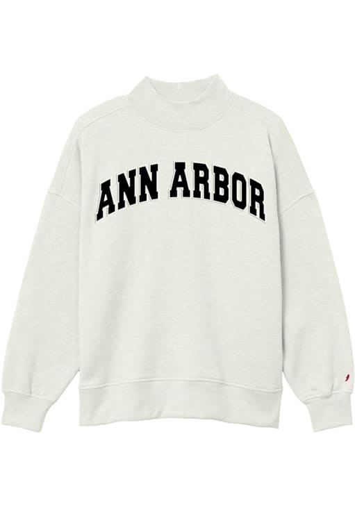 Ann Arbor Womens OATMEAL Mock neck Long Sleeve Crew Sweatshirt 
