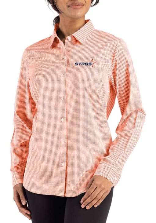 Houston Astros Long Sleeve Spread Collar Dress Shirt | Women | College Orange/White | M | Cutter & Buck