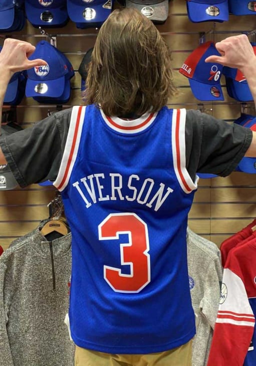 Allen Iverson Philadelphia 76ers BLUE 96-97 Road Jersey - 56500838
