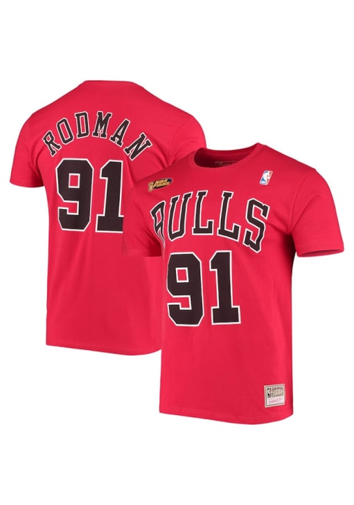 Dennis Rodman Chicago Bulls Red Name Number Short Sleeve Player T