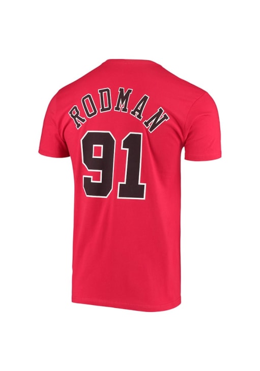 Dennis Rodman Chicago Bulls Red Name Number Short Sleeve Player T