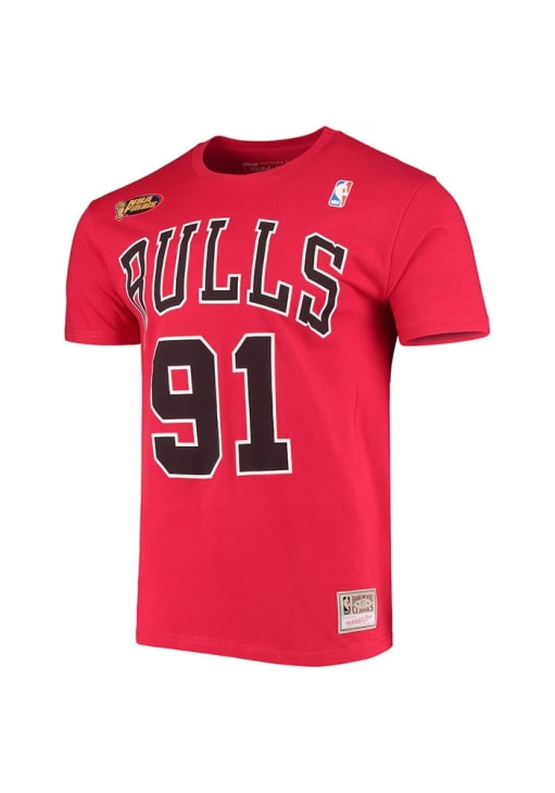 Dennis Rodman Chicago Bulls Red Name Number Short Sleeve Player T
