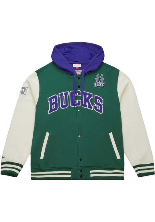 Mitchell and Ness Milwaukee Bucks Mens GREEN Courtside Heavyweight