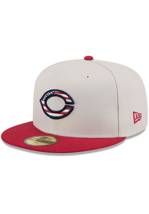 Cincinnati Reds Mens 2024 4th of July 59FIFTY CREAM New Era Fitted