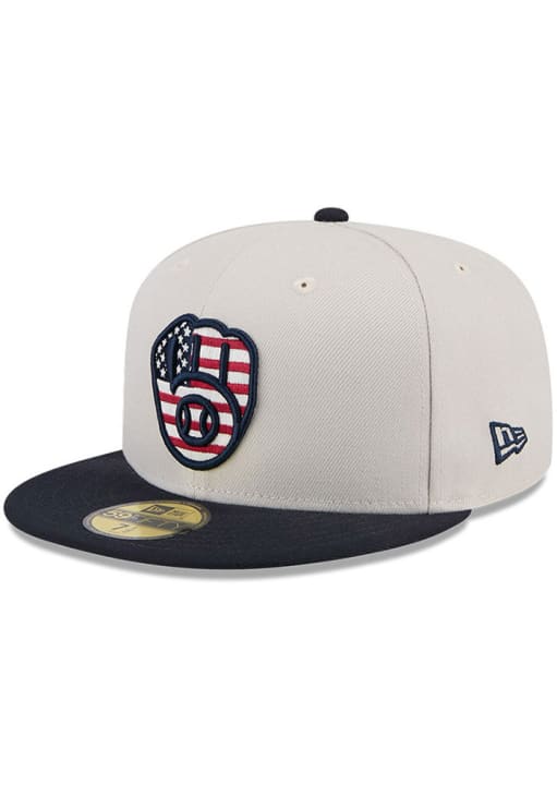 Milwaukee Brewers Mens 2024 4th of July 59FIFTY CREAM New Era