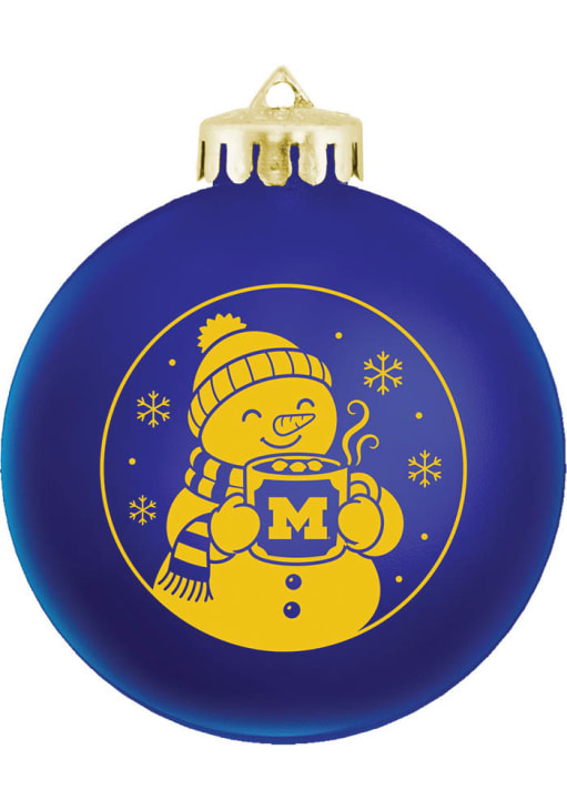Michigan Wolverines BLUE Snowman Drinking Cocoa Ball Ornament - 614849875